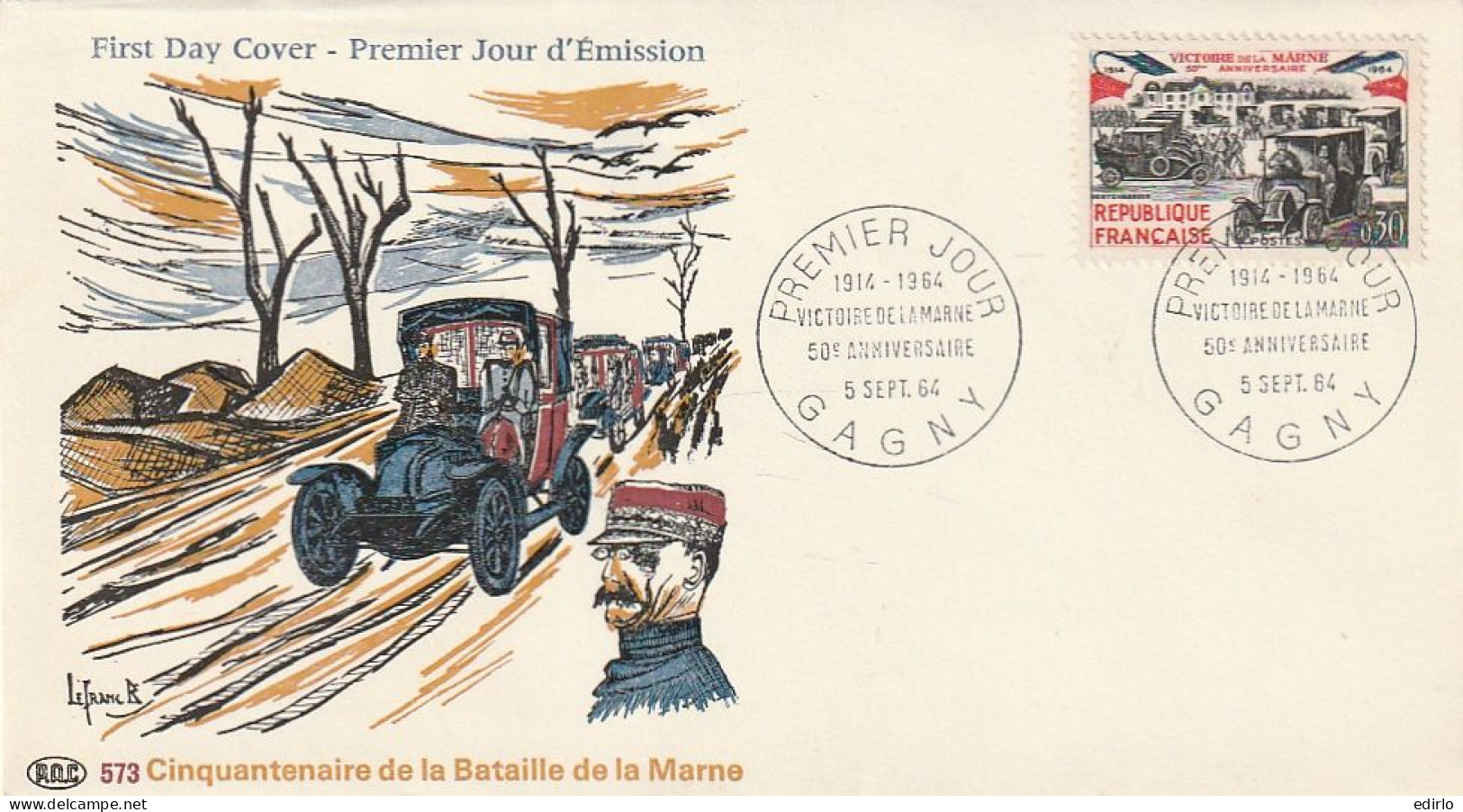 ///   FRANCE ///    PREMIER JOUR ---  FDC  ---  Cinquentenaire De La Bataille De La Marne - 1960-1969