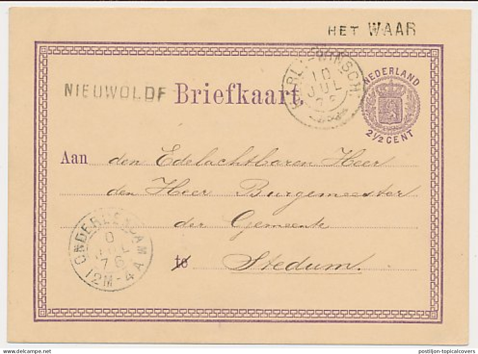 Het Waar - Trein Takjestempel Harlingen - Winschoten 1876  - Briefe U. Dokumente