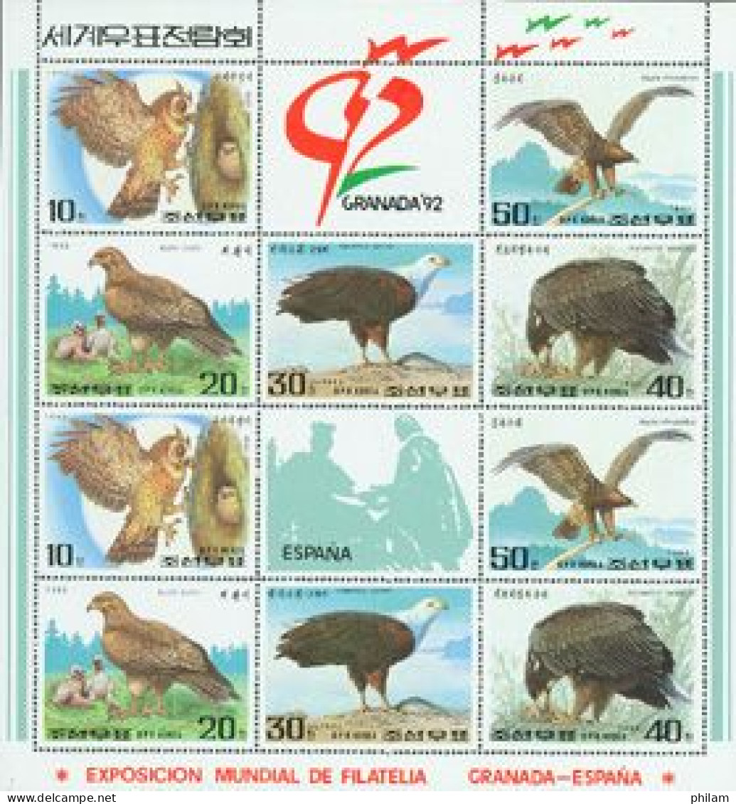 COREE DU NORD 1992 - GRENADA -  Rapaces - Feuillet  - Eagles & Birds Of Prey