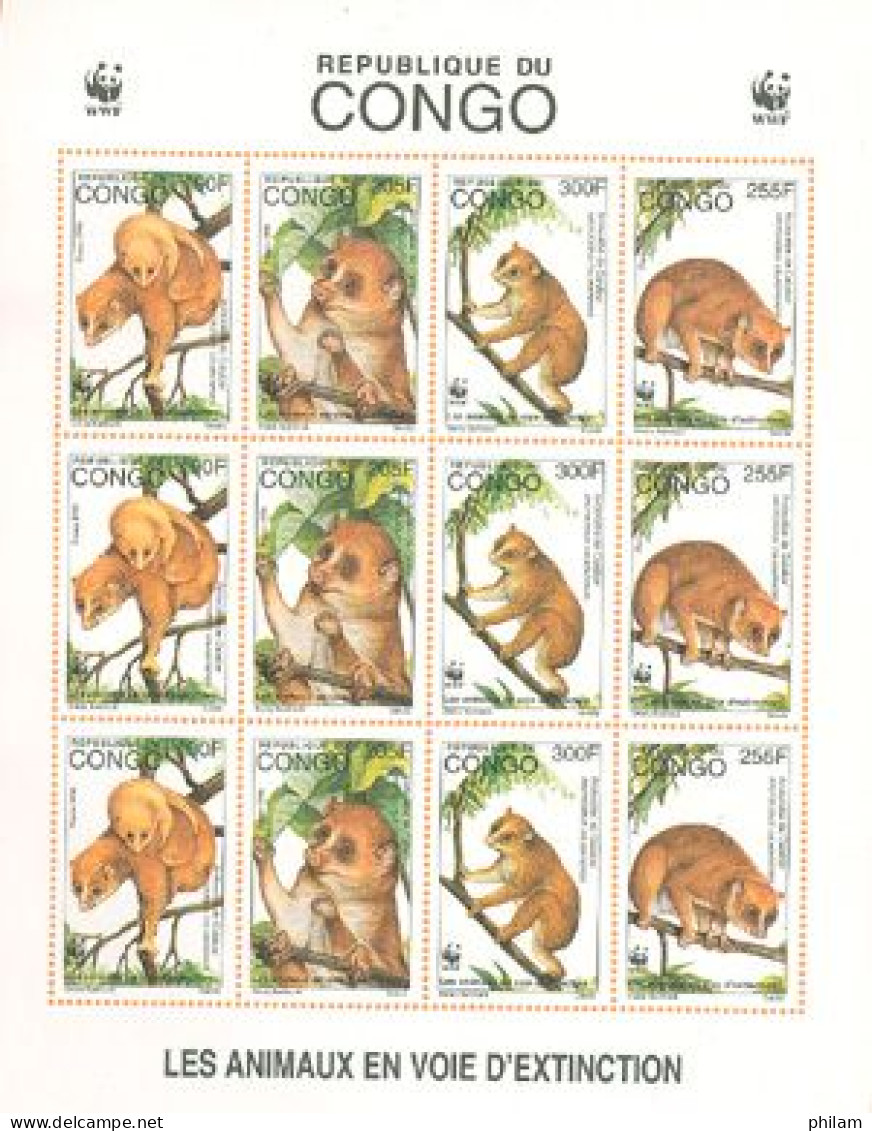 CONGO 1996 - WWF - Arctocèbe De Calabar  (maki) - Feuillet - Unused Stamps