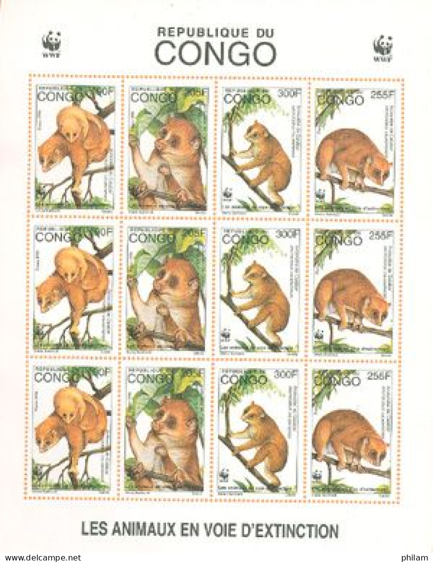 CONGO 1996 - WWF - Arctocèbe De Calabar  (maki) - Feuillet - Singes