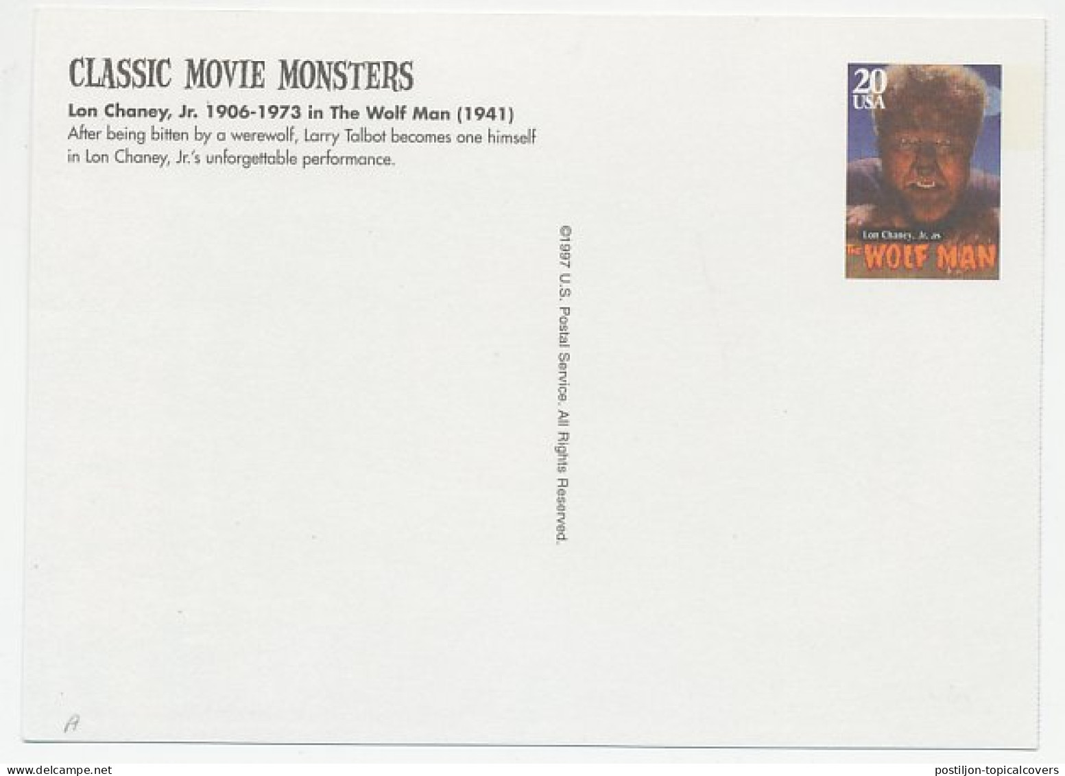 Postal Stationery USA 1997 The Wolf Man - Film