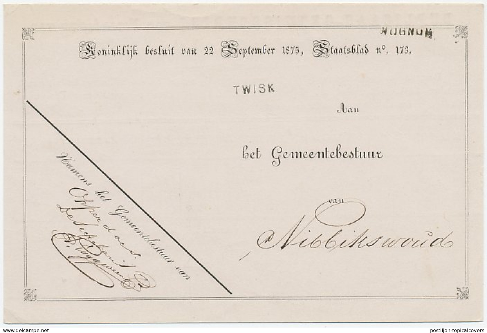 Naamstempel Wognum - Twisk 1883 - Brieven En Documenten