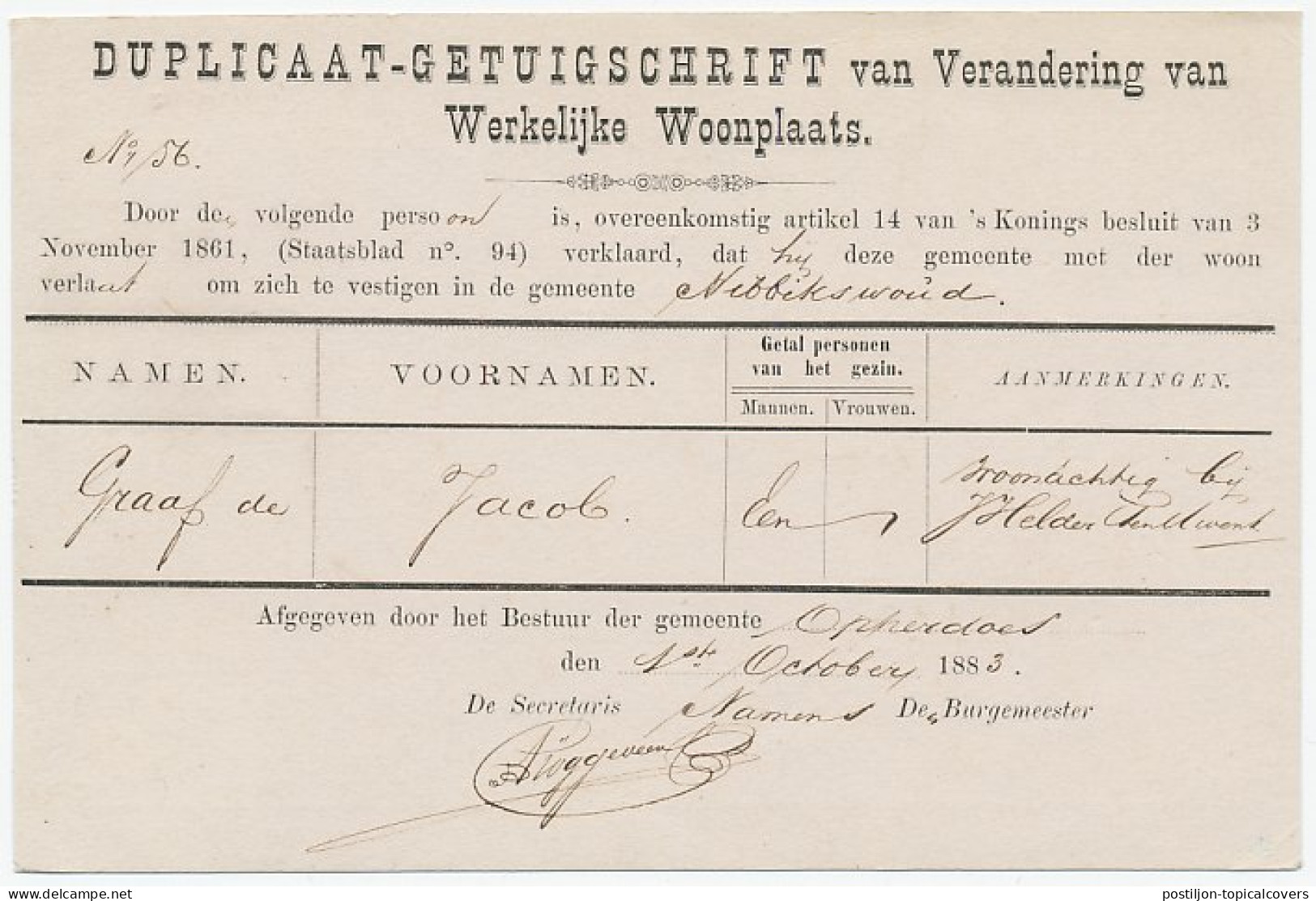 Naamstempel Wognum - Twisk 1883 - Briefe U. Dokumente