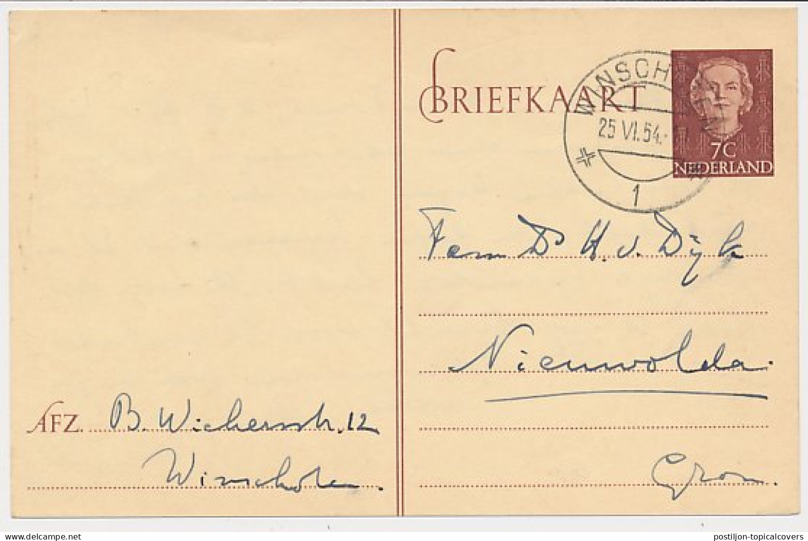 Briefkaart G. 309 Winschoten - Nieuwolda 1954 - Interi Postali