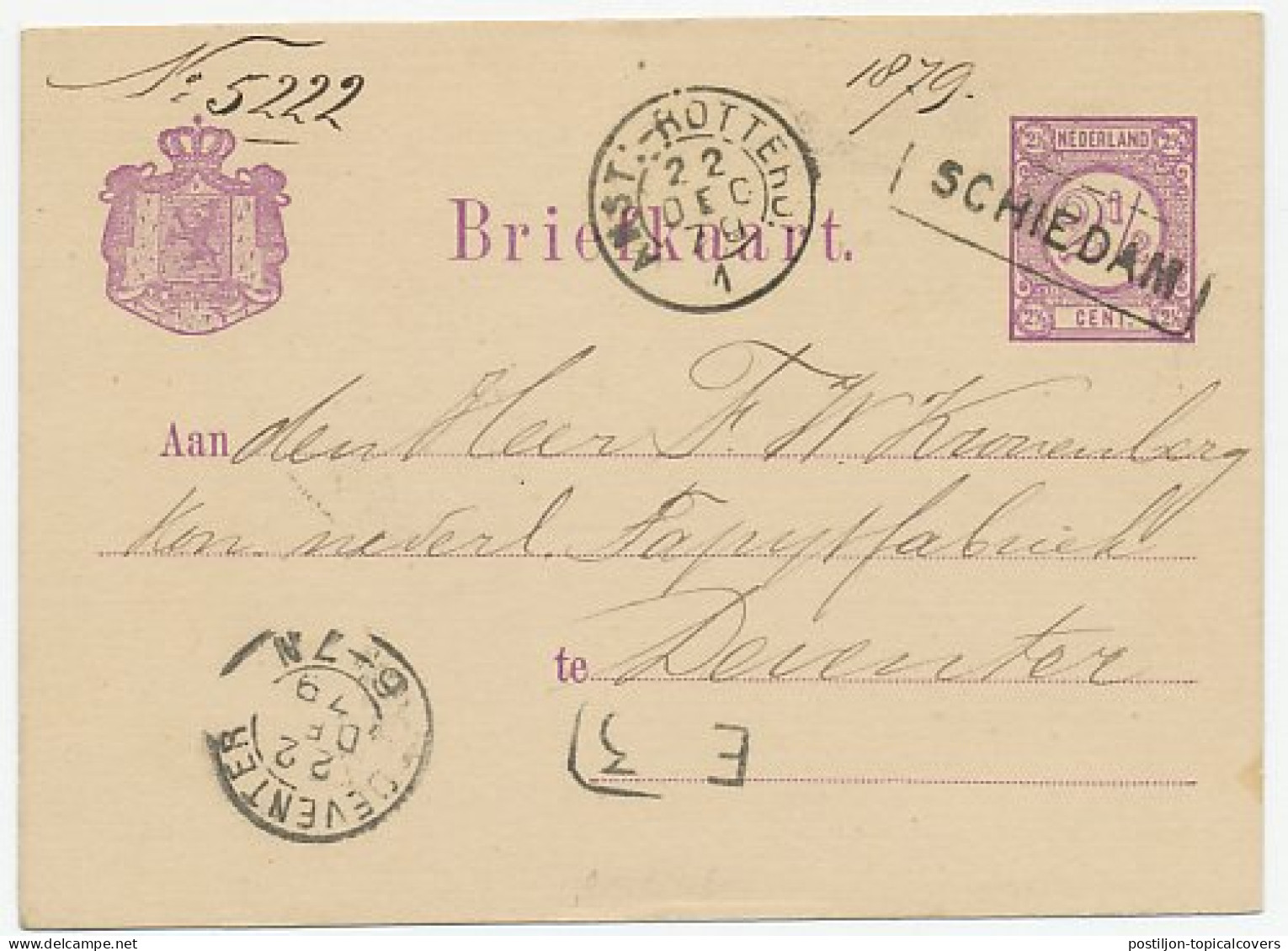 Trein Haltestempel Schiedam 1879 - Lettres & Documents