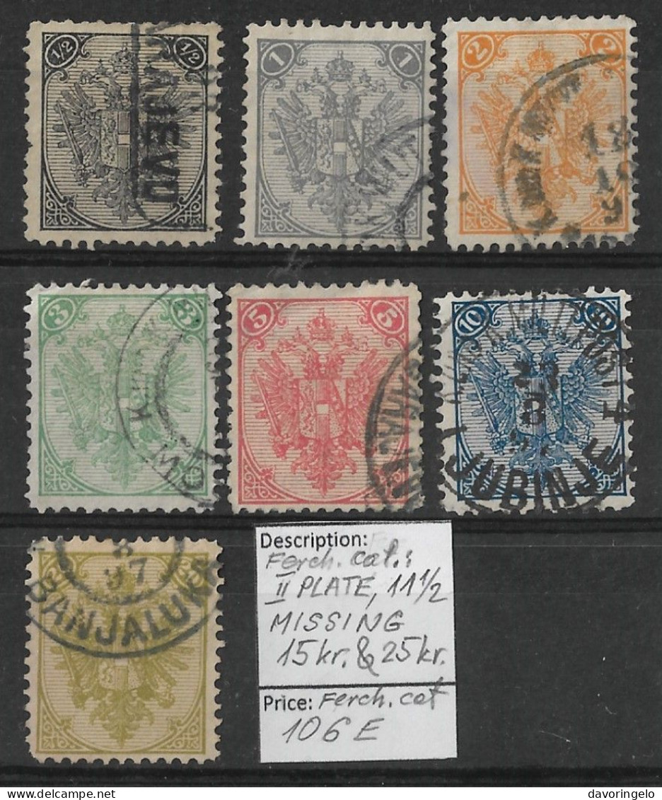 Bosnia-Herzegovina/Austria-Hungary, Coat Of Arms (7 STAMPS), ALL II Plate, ALL Perf. 11 1/2 - Bosnia And Herzegovina