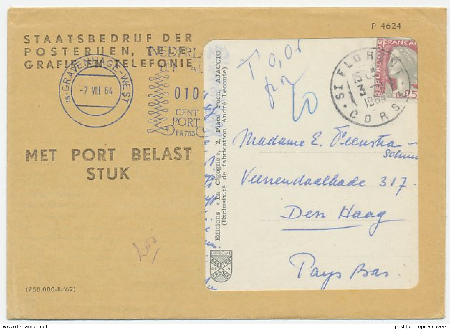 Port Postalia Stempel Den Haag 1964 - Dienst Envelop - Ohne Zuordnung