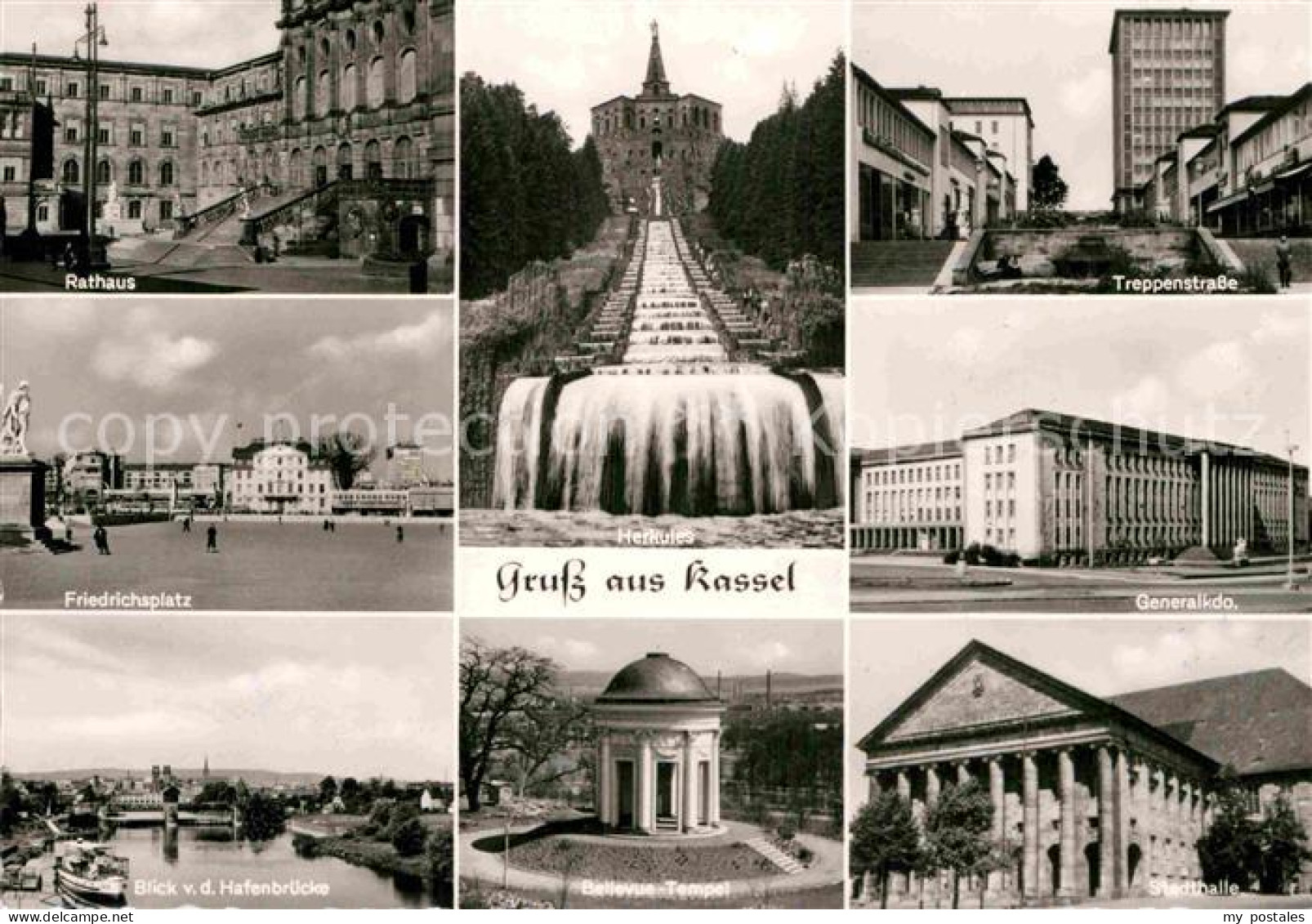 72895348 Kassel Friedrichsplatz Rathaus Hafenbruecke Bellevue Tempel Herkules Ka - Kassel