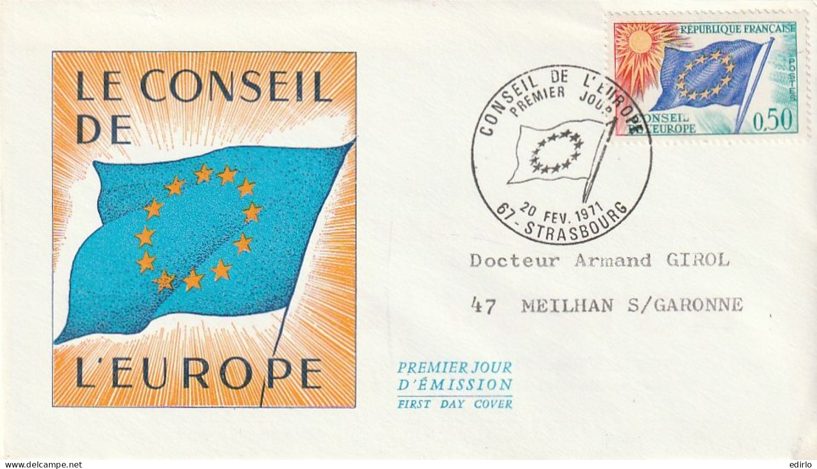 ///   FRANCE ///    PREMIER JOUR ---  FDC  ---  Conseil De L'Europe 1971 - 1970-1979