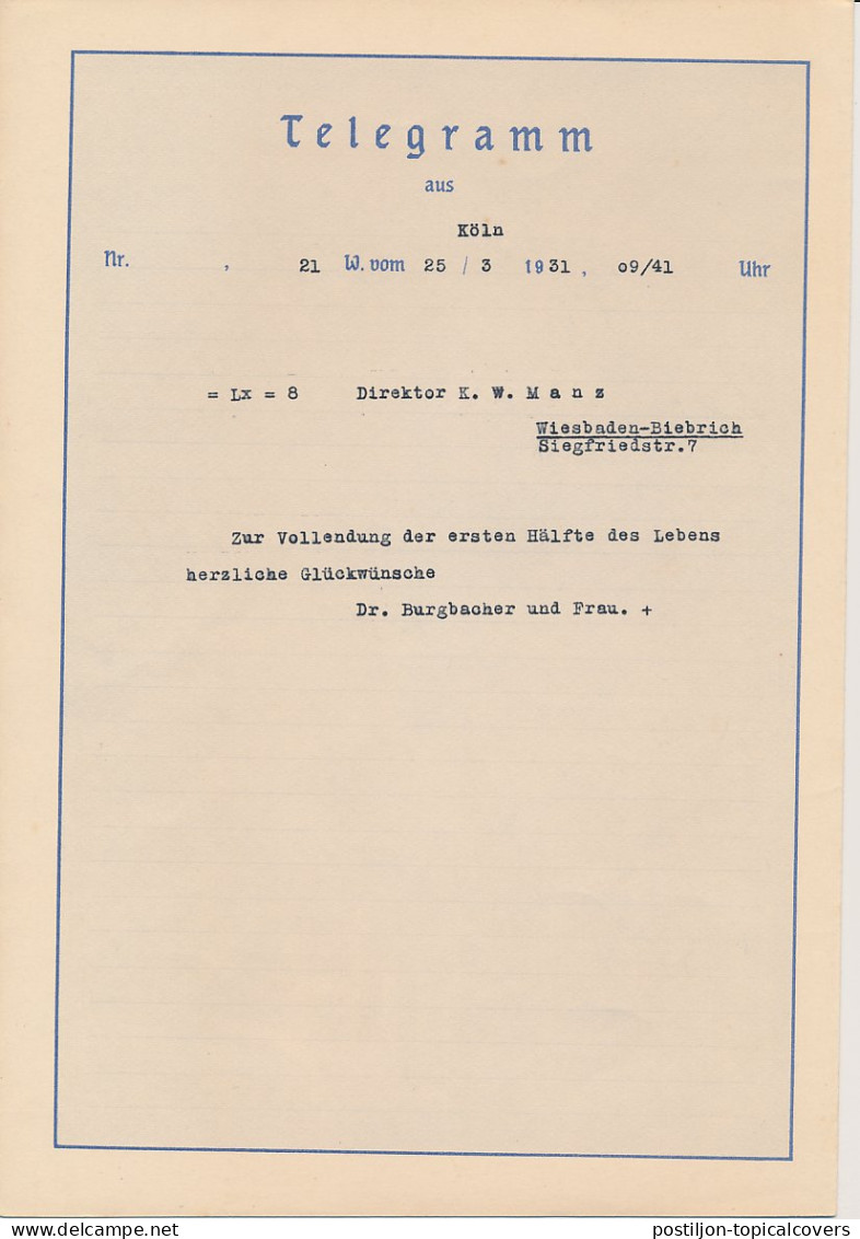 Telegram Germany 1931 - Schmuckblatt Telegramme Angels - Cherubs - Amor - Cupid - Fruit Wreath - Other & Unclassified