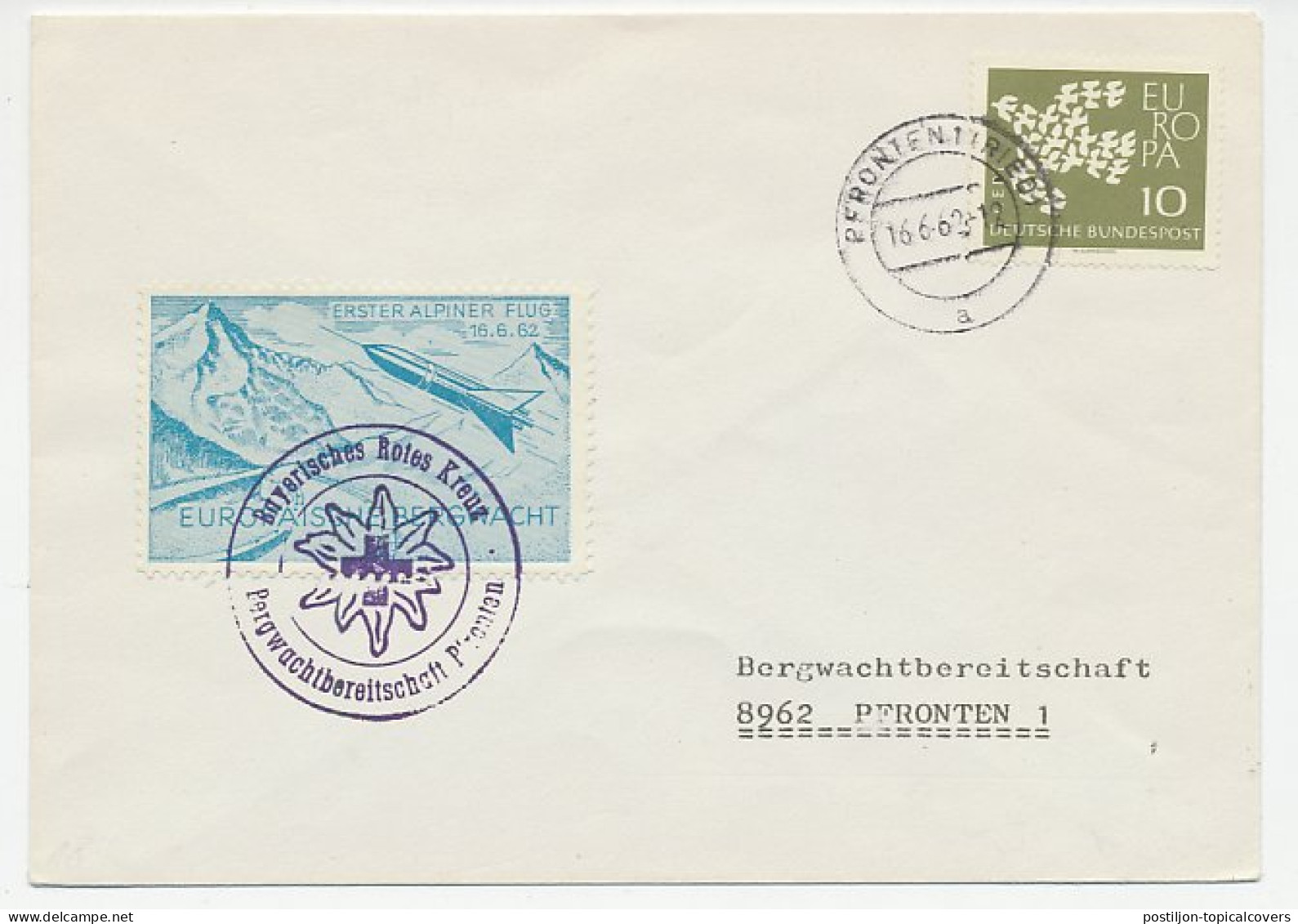 Cover / Postmark / Label Germany 1962 Alps Rocket Flight - Red Cross - Edelweiss - Astronomy