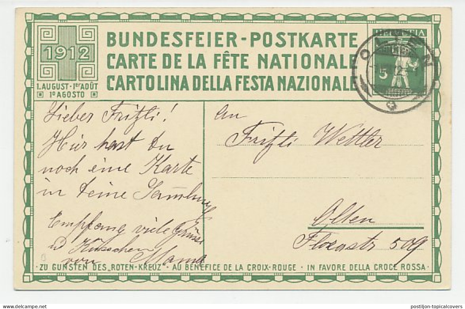 Postal Stationery Switzerland 1912 Red Cross - Drummer - Paper Lantern  - Música