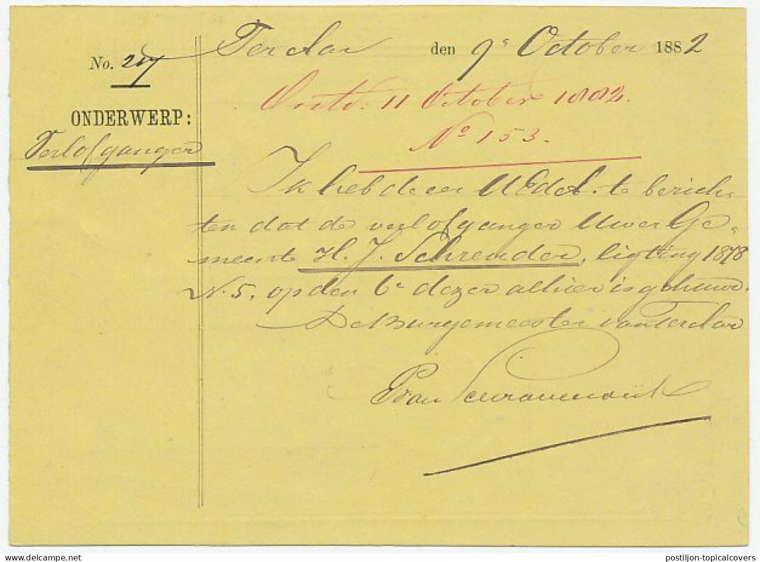 Naamstempel Rhynsaterwoude 1882 - Briefe U. Dokumente
