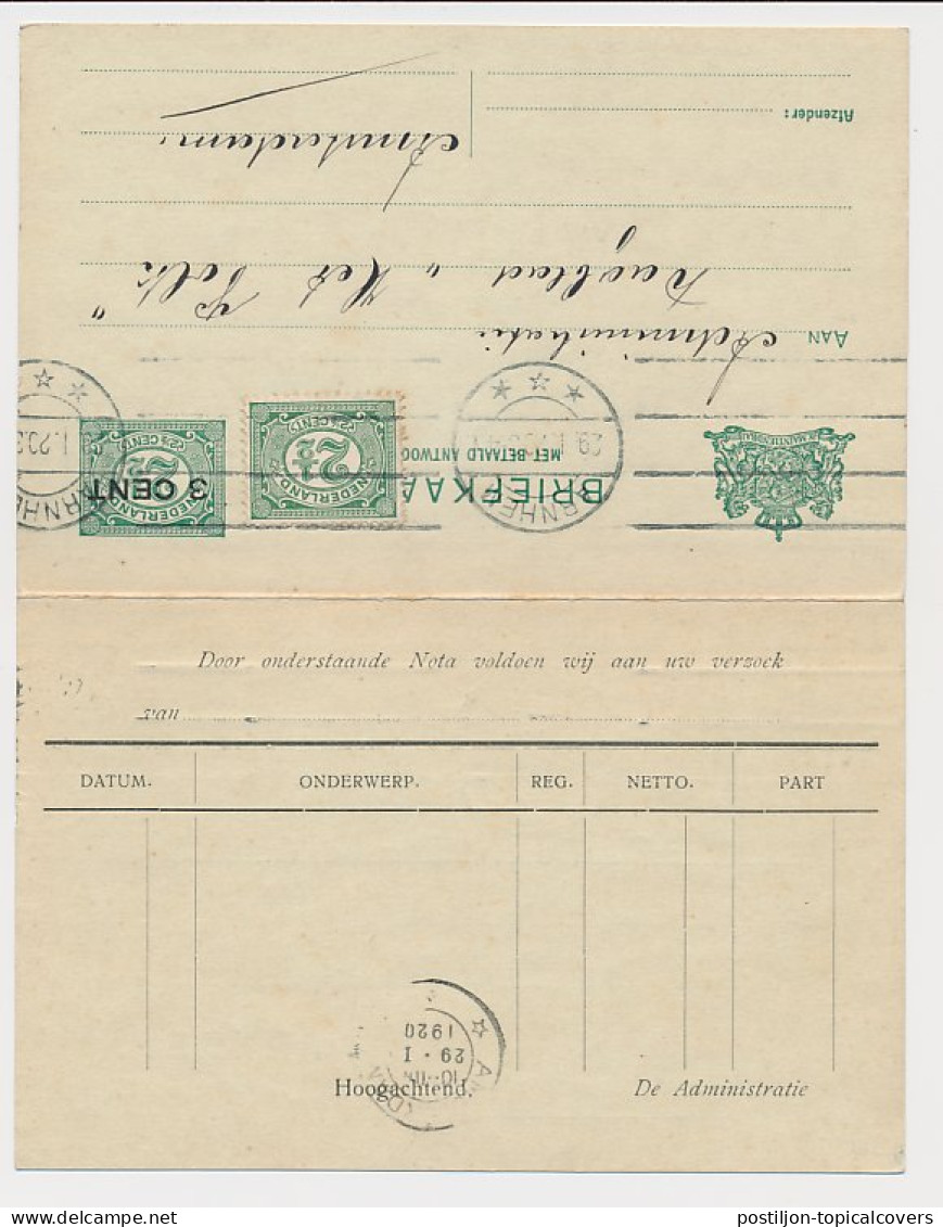 Briefkaart G. 97 II Particulier Bedrukt Arnhem 1920 - Entiers Postaux