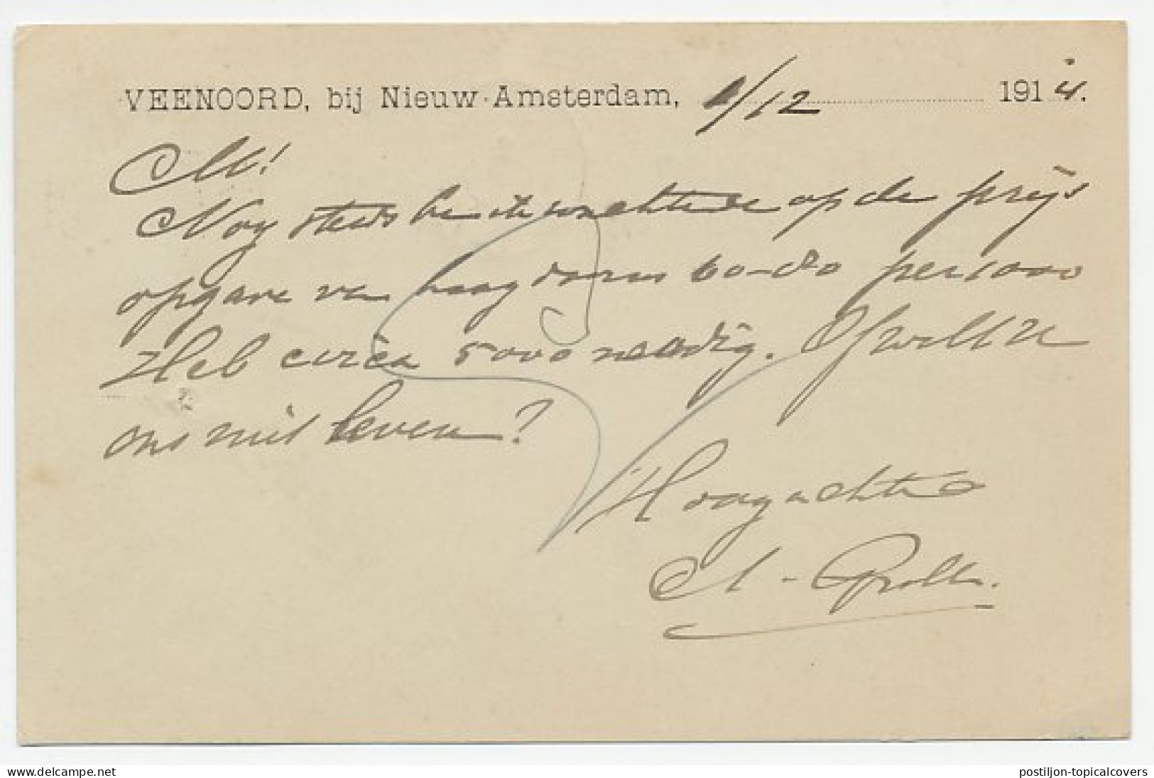 Em. Vurtheim Nieuw Amsterdam - Biezelinge 1914 - Pen Ontwaarding - Unclassified