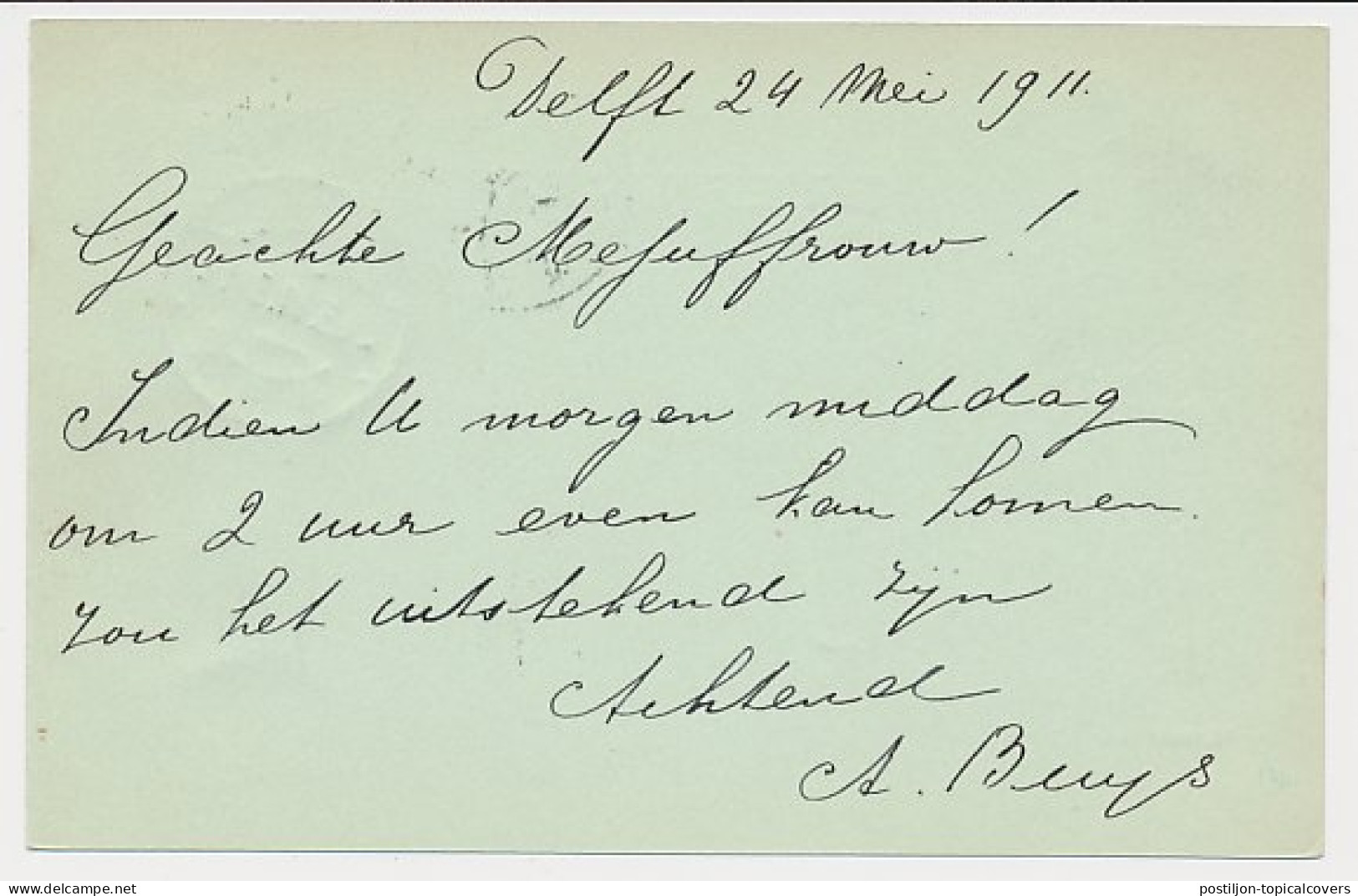 Briefkaart G. 80 A II Locaal Te Delft 1911 - Ganzsachen