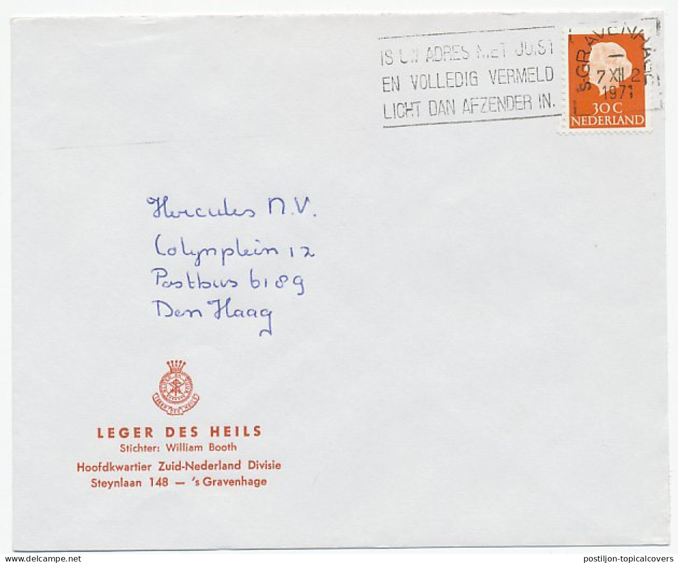 Envelop Den Haag 1971 - Leger Des Heils - Ohne Zuordnung