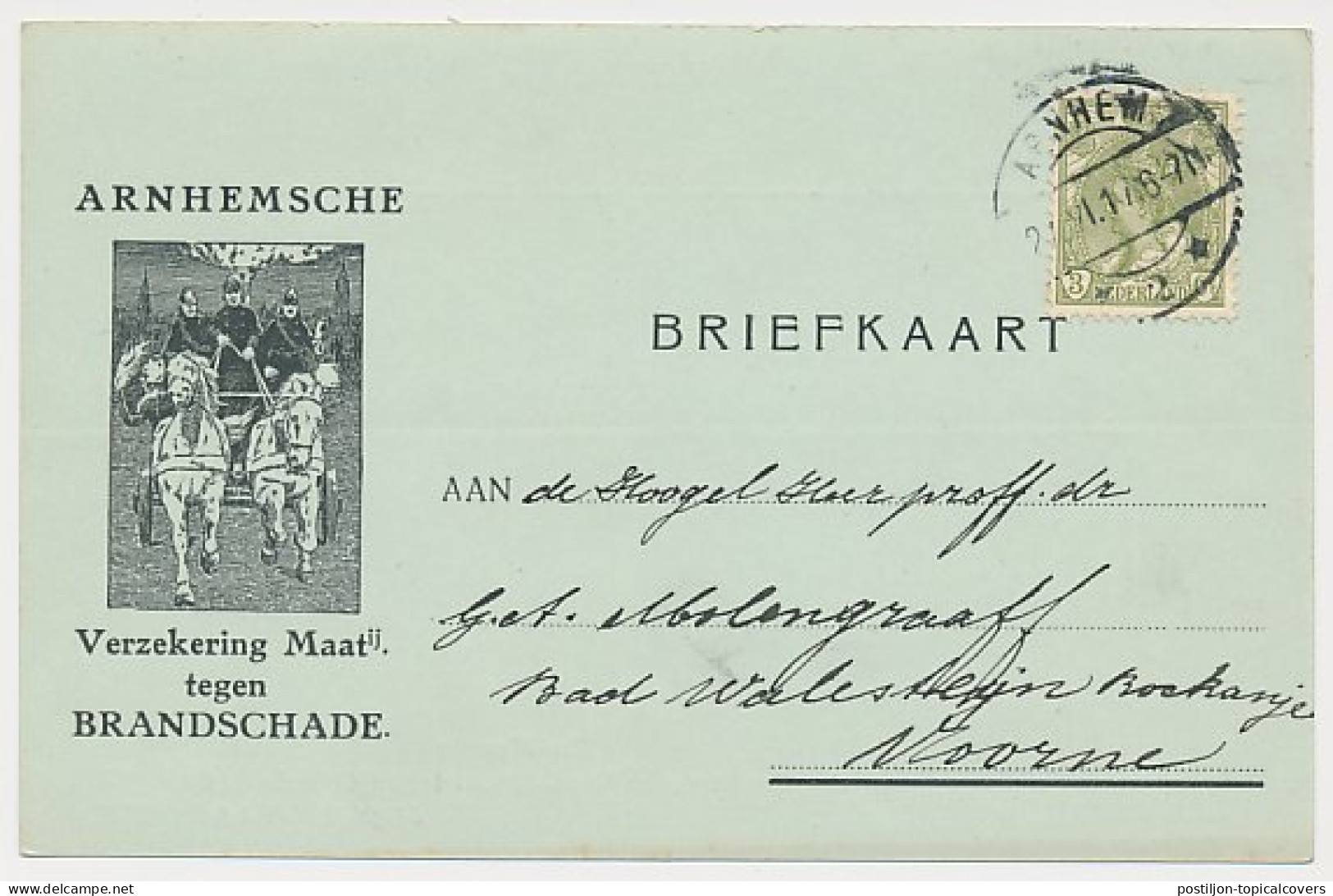 Briefkaart Arnhem 1917 - Verzekeringsmaatschappij - Brandweer - Ohne Zuordnung