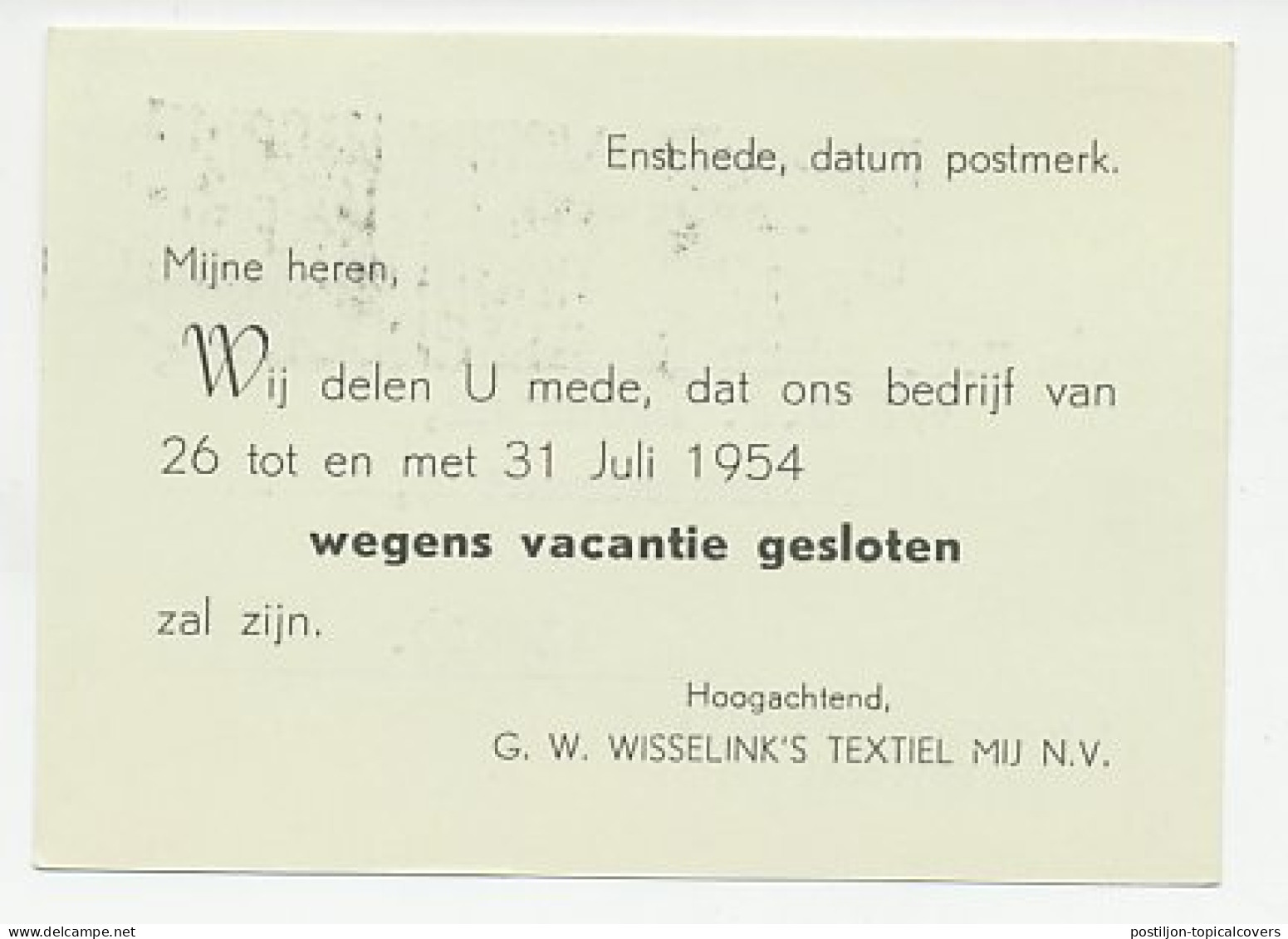 Firma Briefkaart Enschede 1954 - Textiel - Ohne Zuordnung