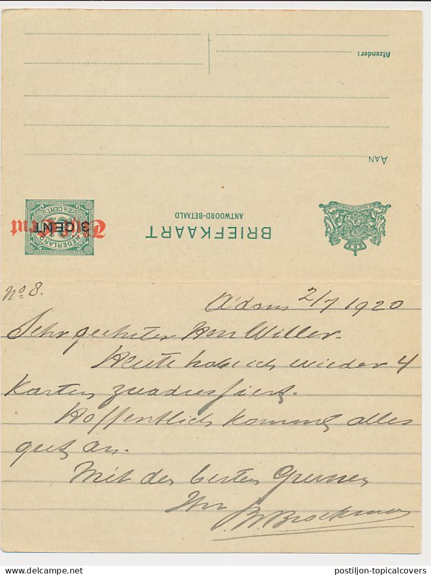Briefkaart G. 121 II/ Bijfrankering Amsterdam - Oostenrijk 1920 - Entiers Postaux