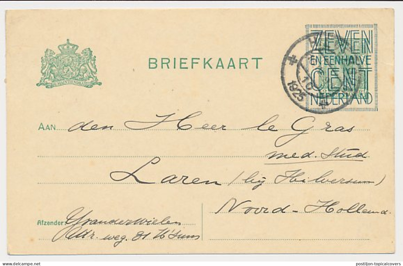 Briefkaart G. 131 II Hilversum - Laren 1925 - Entiers Postaux