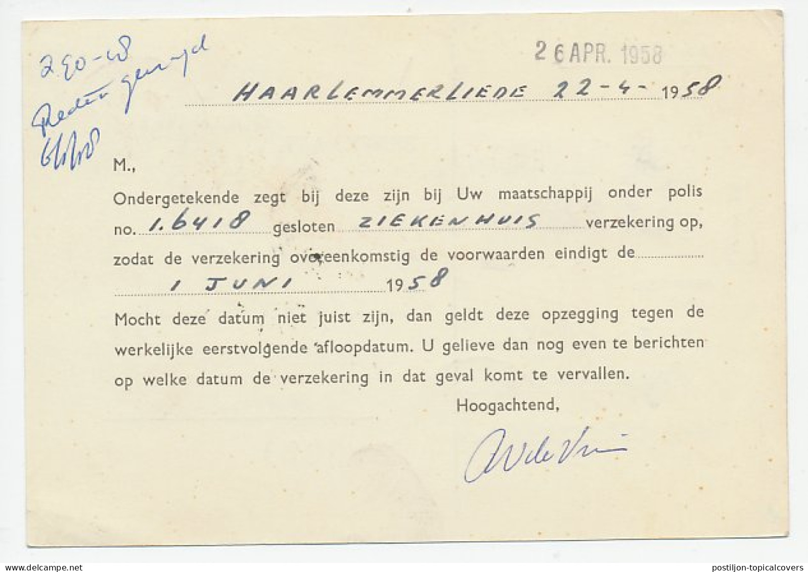 Em. Juliana Aangetekend Rotterdam - Zaandam 1958 - Unclassified