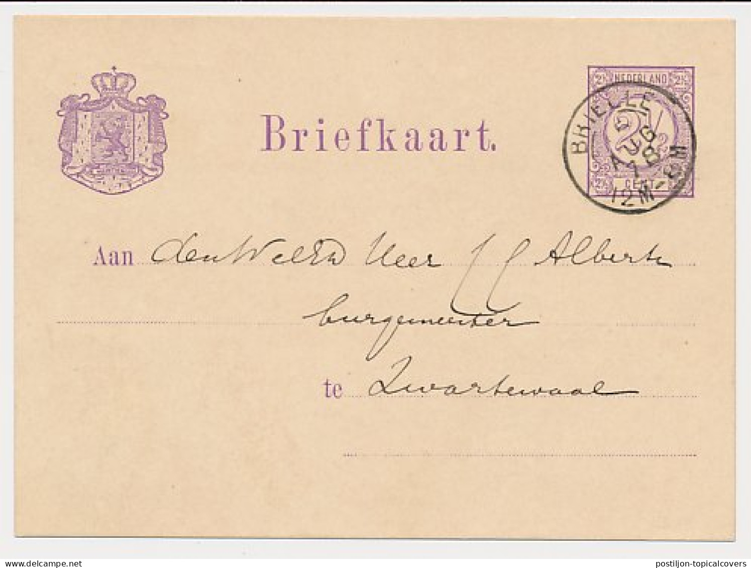 Briefkaart G. 14 Brielle - Zwartewaal 1878 - Postwaardestukken