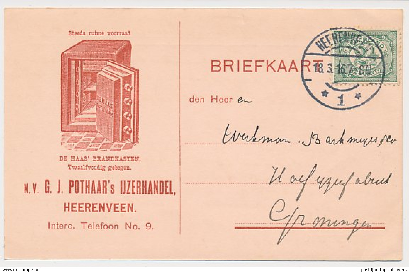 Firma Briefkaart Herenveen 1916 - IJzerhandel - Brandkast - Ohne Zuordnung