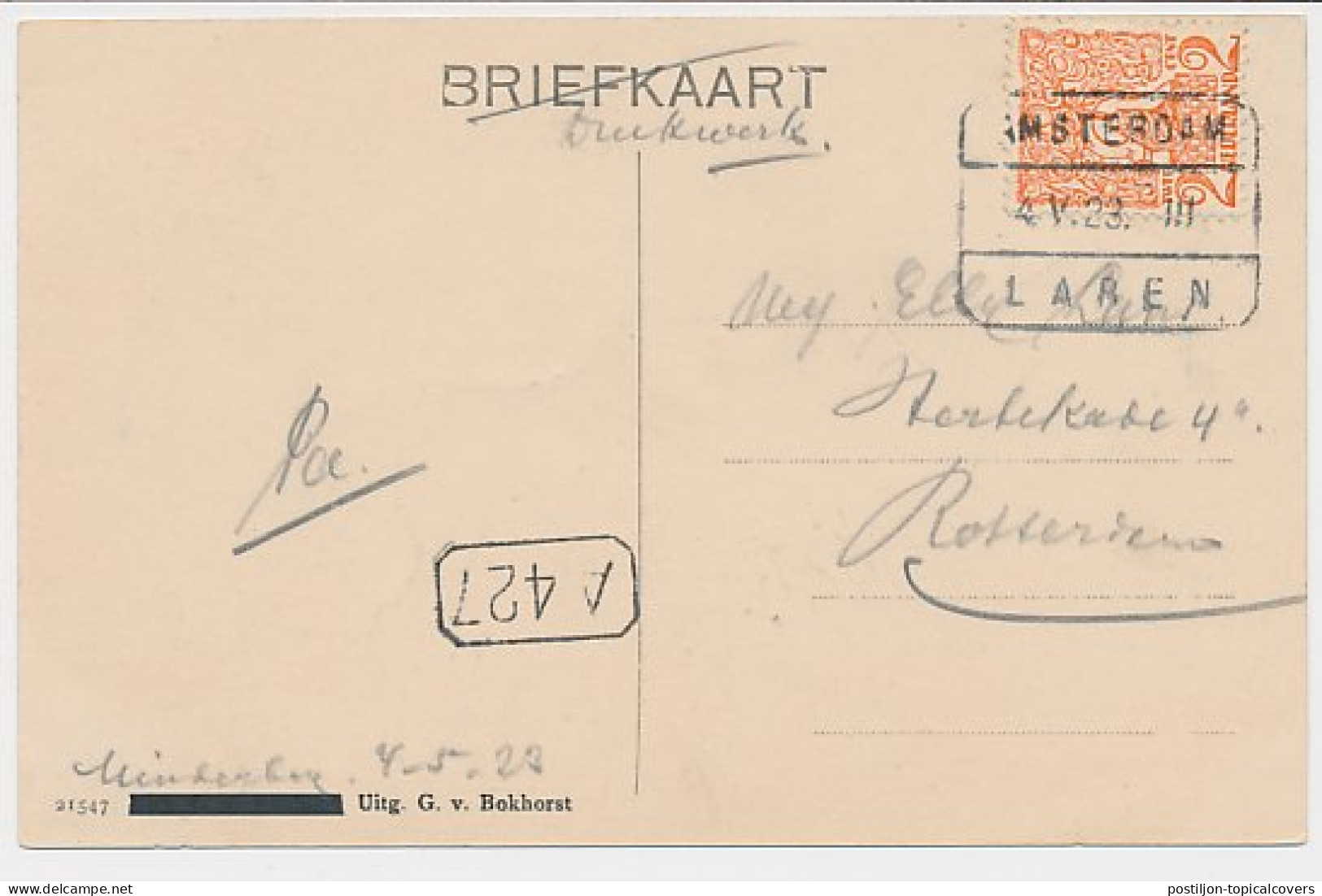 Treinblokstempel : Amsterdam - Laren III 1923 ( Muiderberg ) - Non Classés
