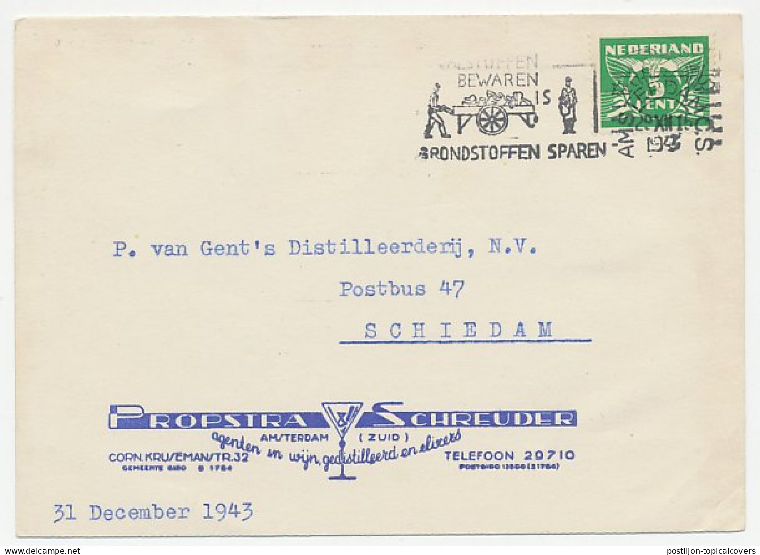 Firma Briefkaart Amsterdam 1943 - Wijn / Elixers - Non Classés