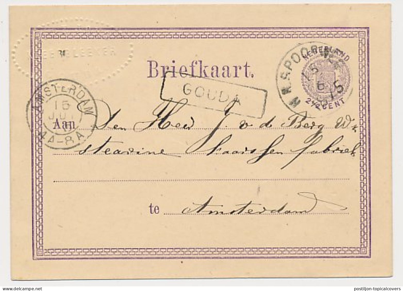 N.R. Spoorweg - Trein Haltestempel Gouda 1875 - Cartas & Documentos