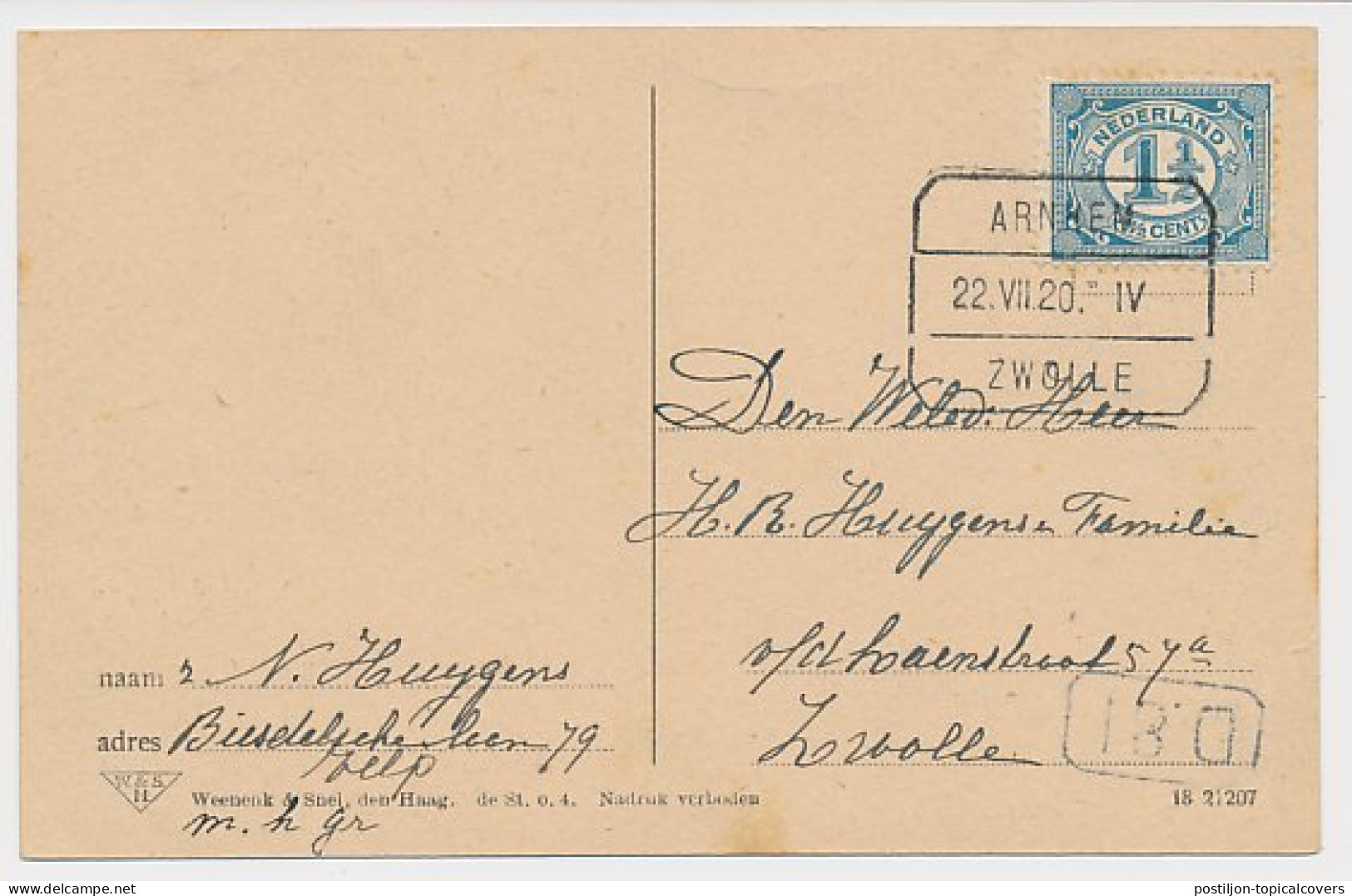 Treinblokstempel : Arnhem - Zwolle IV 1920 - Unclassified