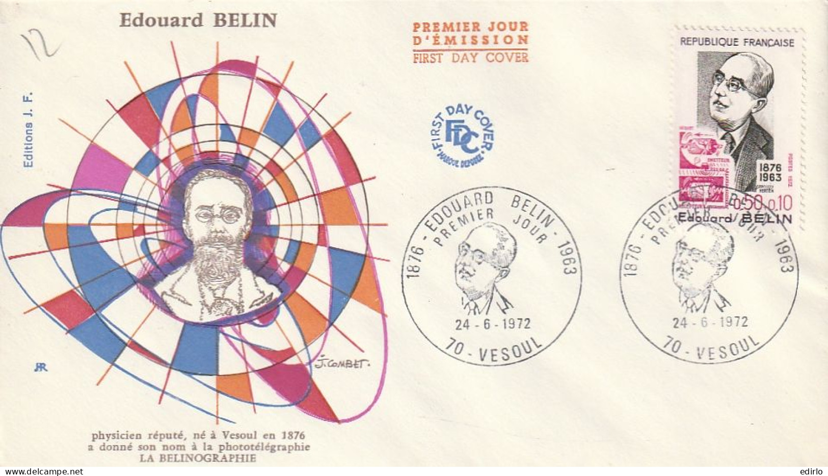 ///   FRANCE ///    PREMIER JOUR ---  FDC  ---  Edouard Belin - 1970-1979