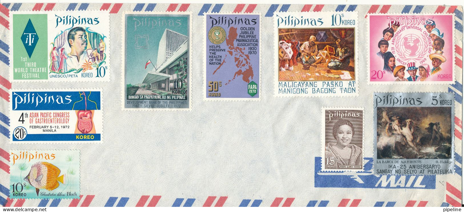 Philippines Air Mail Cover With A Lot Of Stamps But No Postmark And Address - Filippine