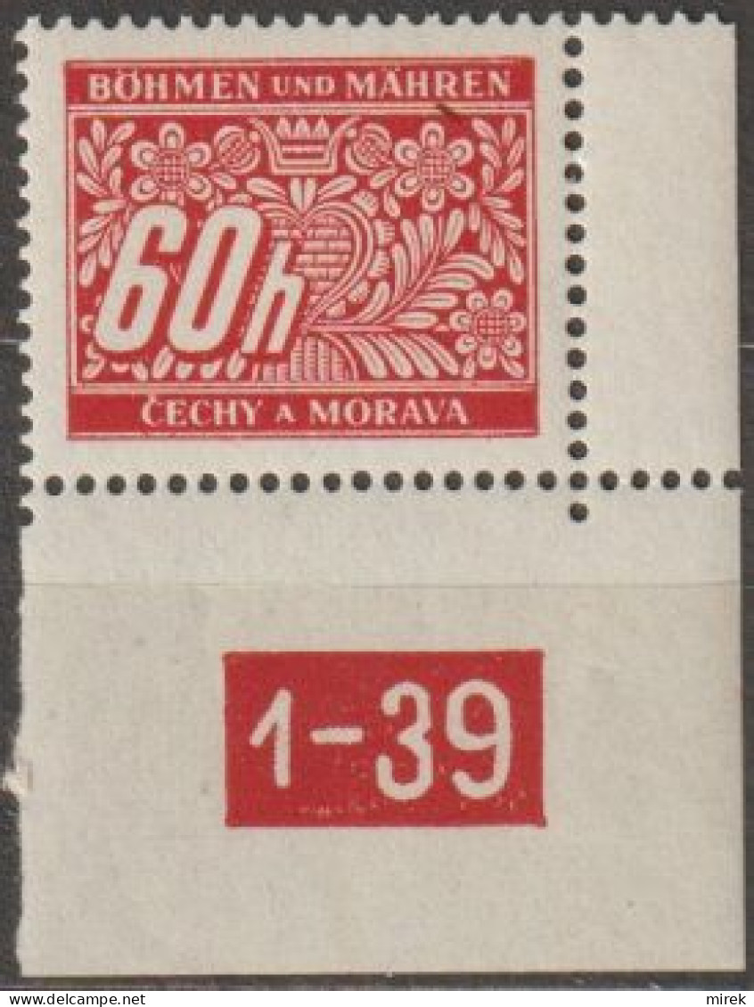 054/ Pof. DL 7, Corner Stamp, Perforated Border, Plate Number 1-39 - Neufs