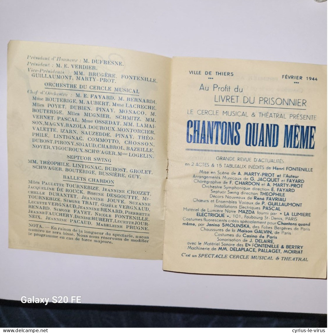 Puy-de-Dôme  **  Ville De Thiers  ** Au Profit Du Livret Du Prisonnier  ** Pharmacie R.sugier - Documents