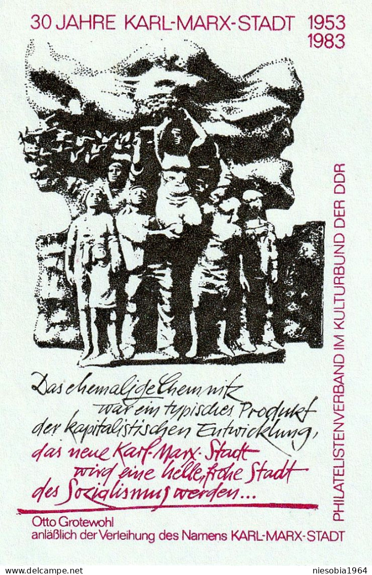 GDR 30 Years Of Karl Marx City (today Chemnitz) Postcard With Stamp Karl Marx Year 1983 With Special Date Seal. - Postales - Usados