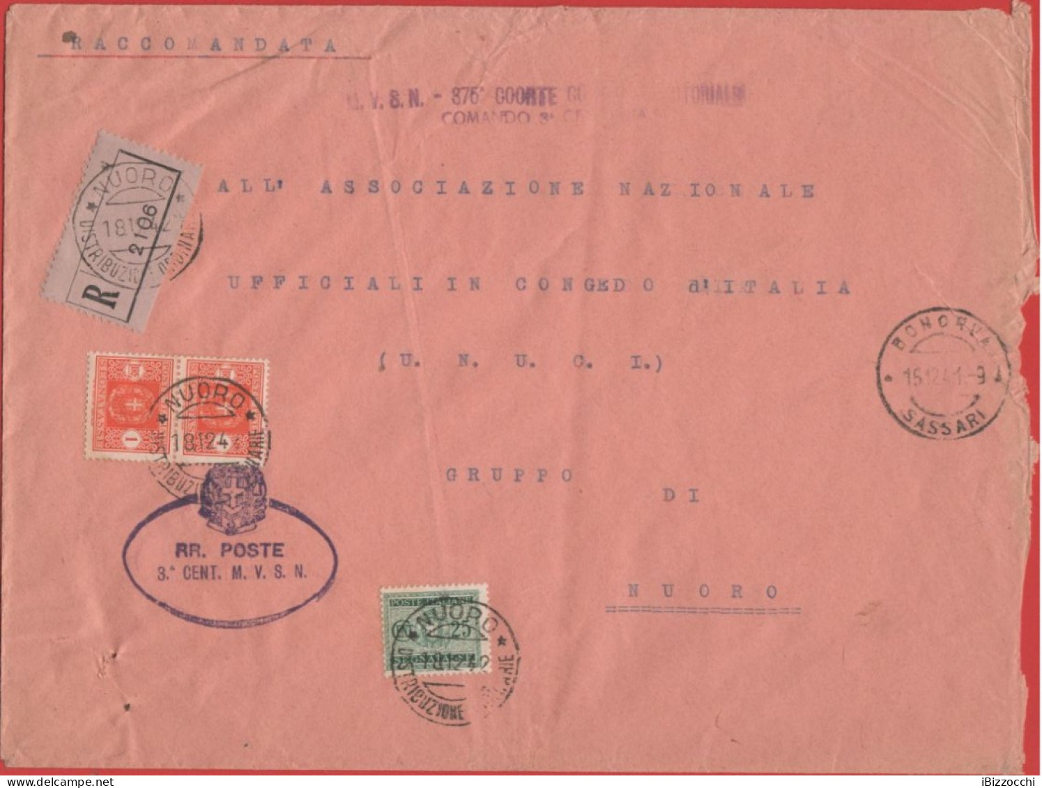 ITALIA - Storia Postale Regno - 1942 - 2x 1 + 25c Segnatasse - 3a Cent. M.V.S.N. - Lettera Raccomandata Con Affrancatura - Marcophilia