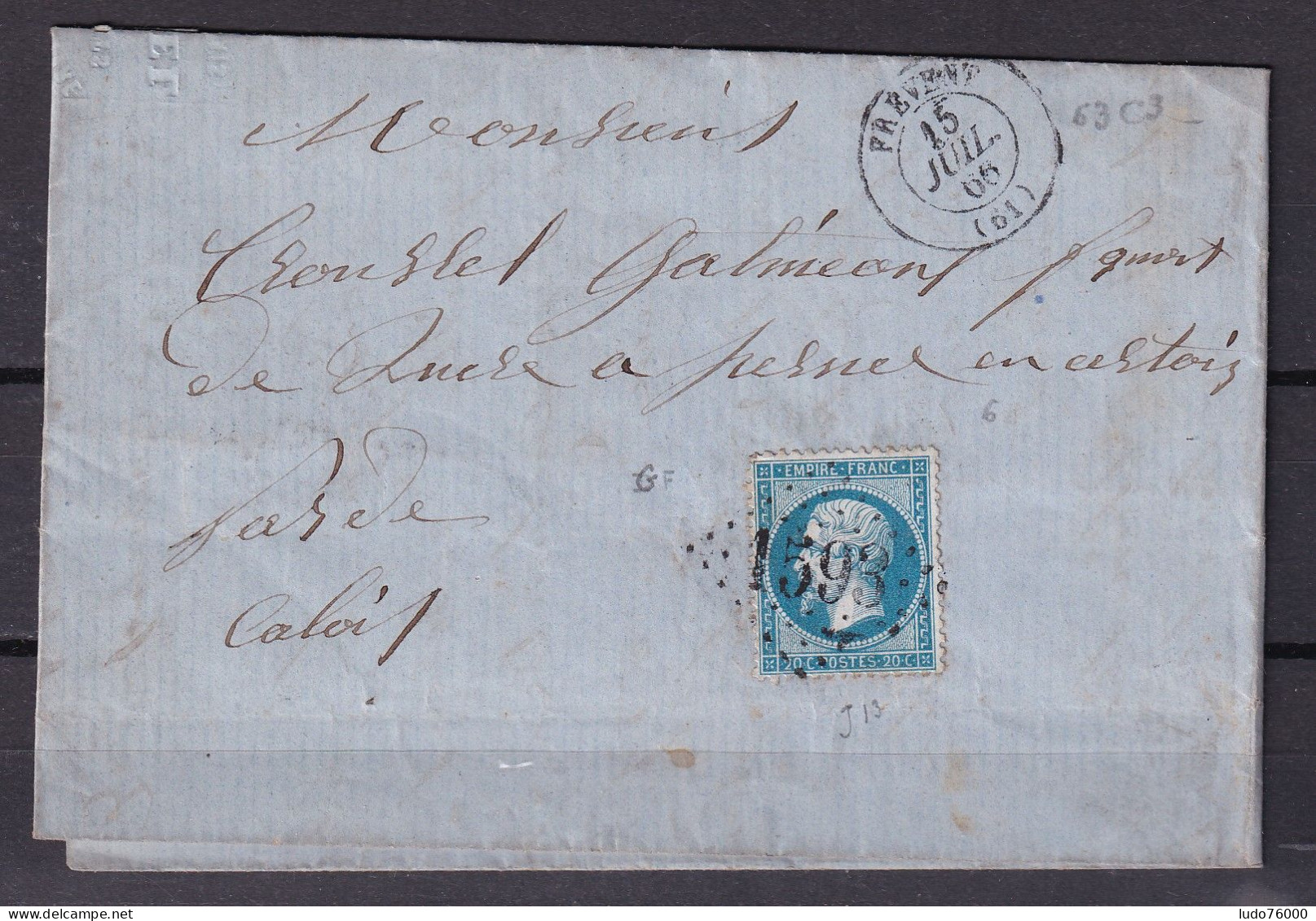 D 807 / NAPOLEON N° 22 SUR LETTRE - 1862 Napoleon III