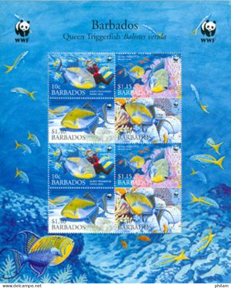 BARBADOS - 2006 - W.W.F. -  Queen Triggerfish - Feuillet - Fishes