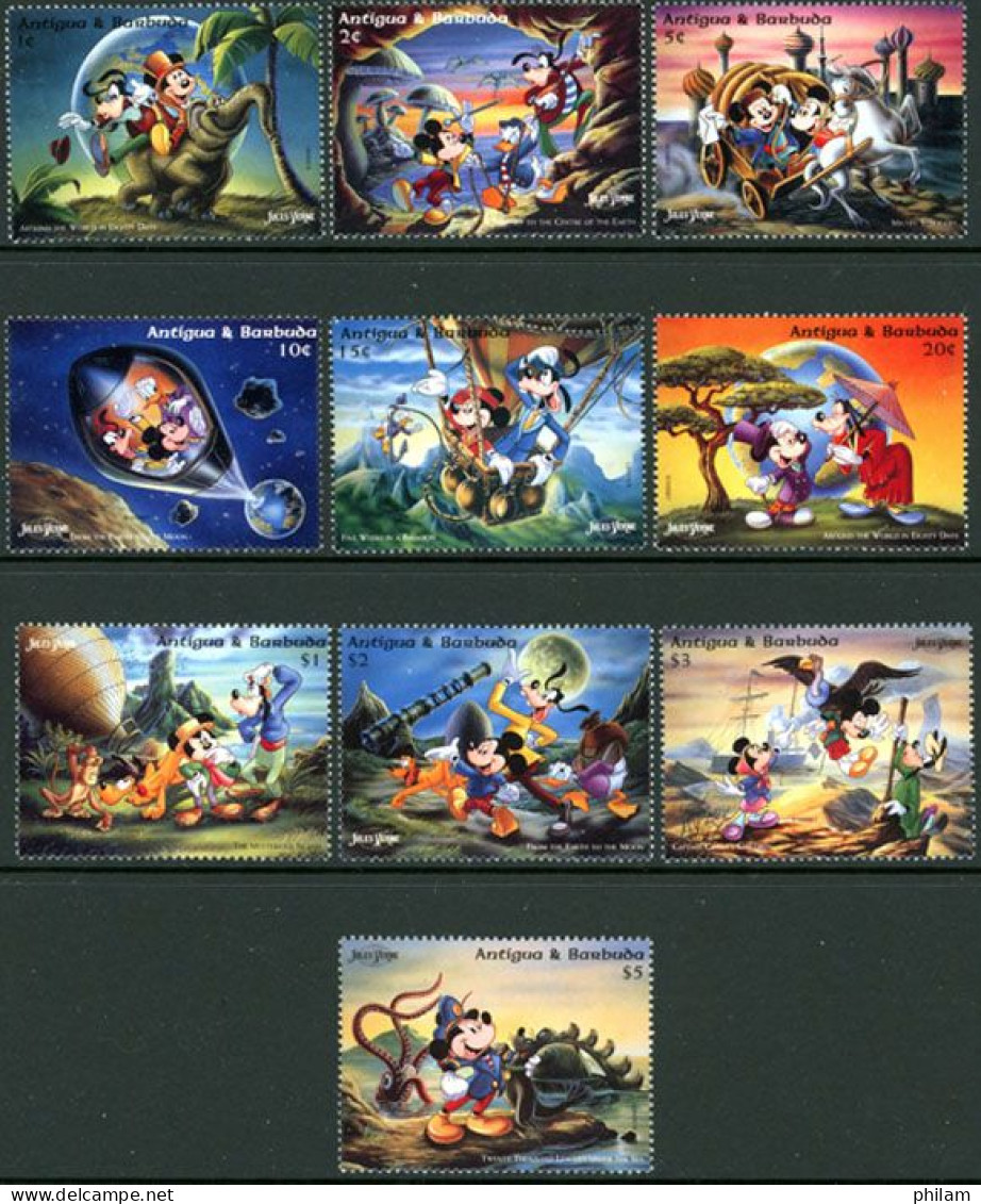 ANTIGUA ET BARBUDA 1995 - Disney - Jules Verne - 10 Timbres - Stripsverhalen