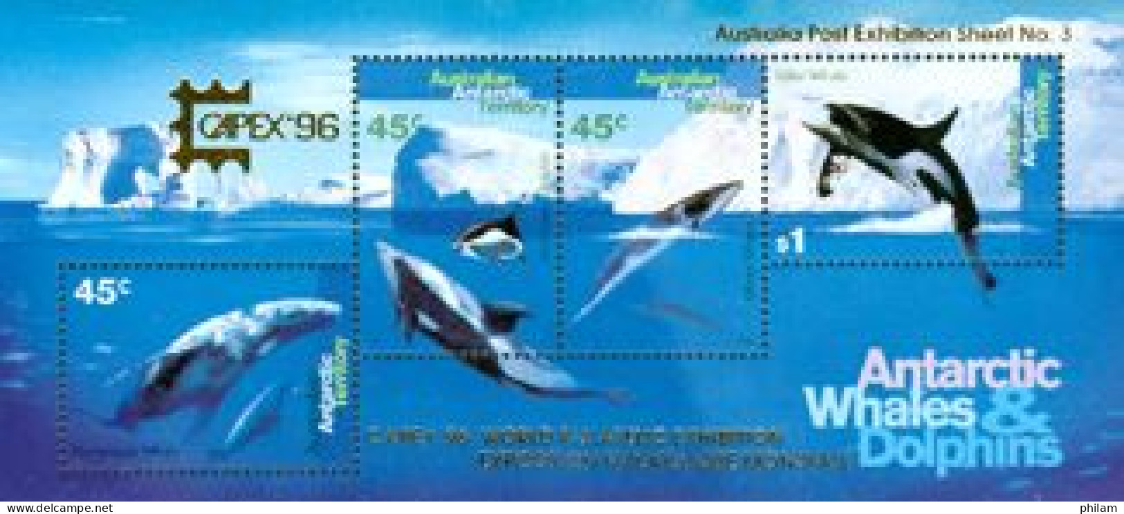 AAT -ANTARCTIQUE AUSTRALIEN - 1996 - Baleines Et Dauphins - Ovpt Capex'96 - Delfini