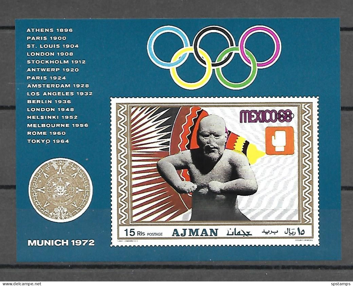 Ajman 1969 Olympic Games MEXICO - Boxers IMPERFORATE MS MNH - Ajman