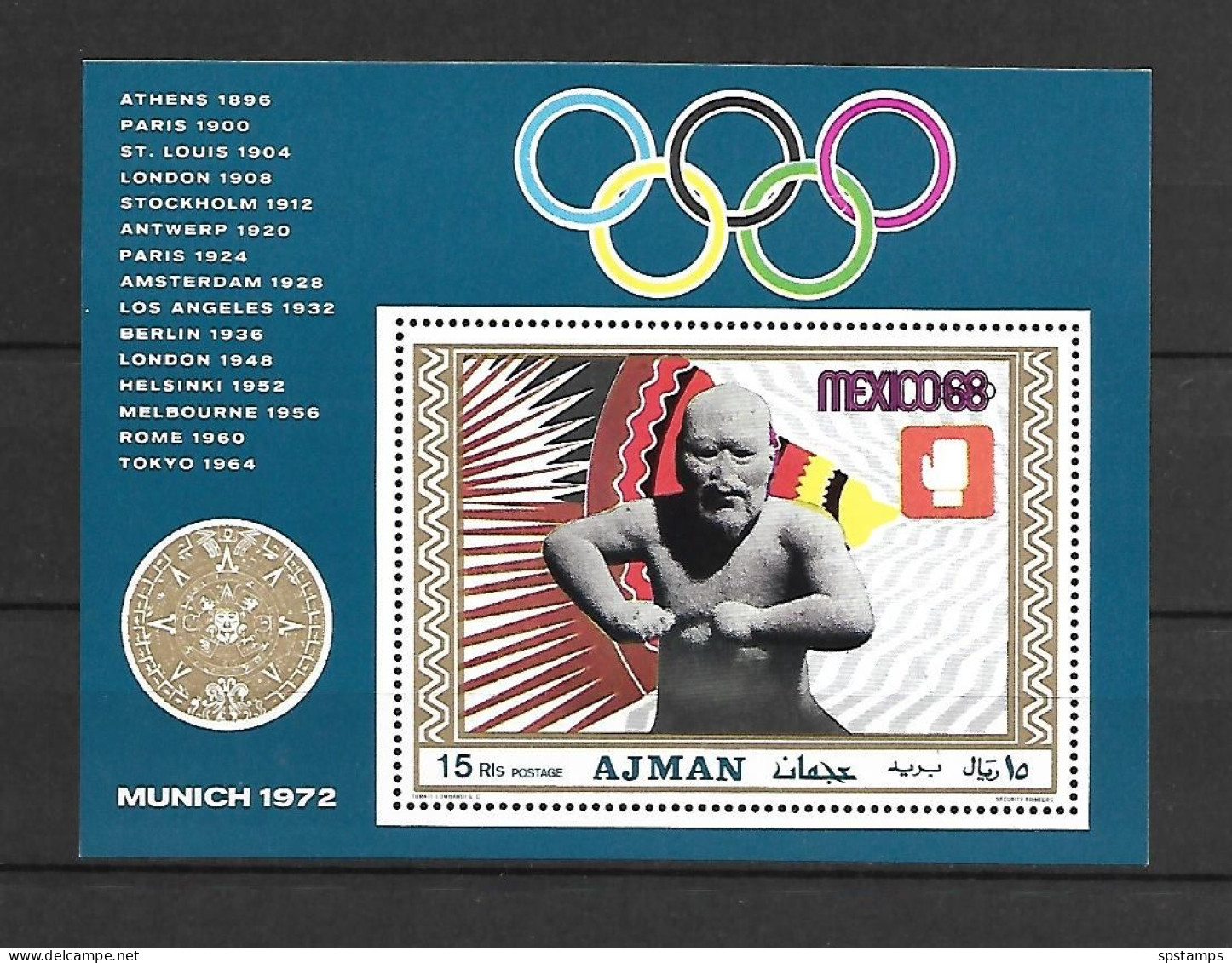 Ajman 1969 Olympic Games MEXICO - Boxers MS MNH - Sommer 1968: Mexico