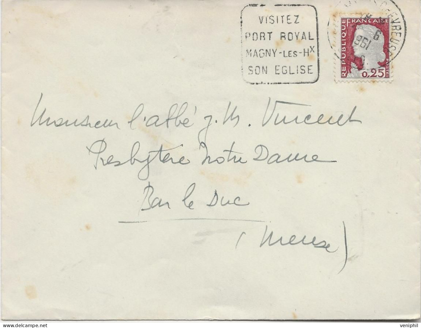 LETTRE AFFRANCHIE N°1263 OBLITERATION DAGUIN  "" VISITEZ PORT ROYAL -MAGNY LES Hx-SON EGLISE - ANNEE 1961 - Mechanical Postmarks (Other)