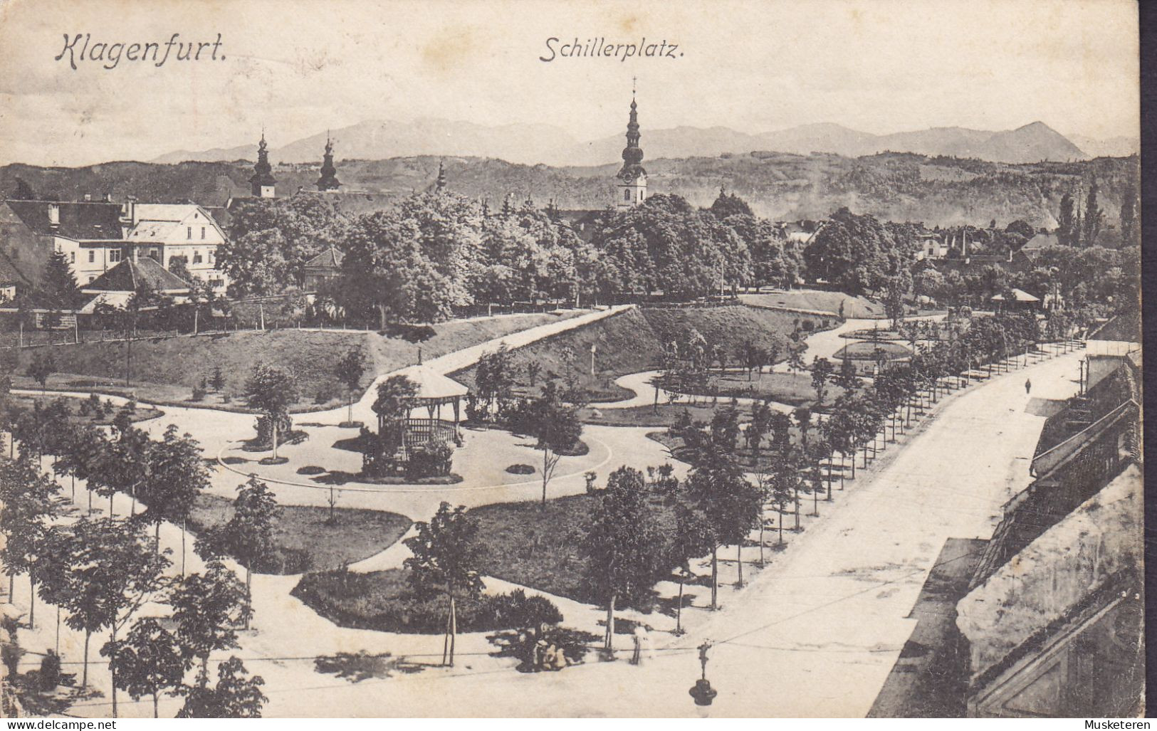 Austria UPU PPC Klagenfurt Schillerplatz. Verlagsanstalt Bogensberger, Villach. VELDEN A. Wörthersee 1914 WIEN (2 Scans) - Klagenfurt