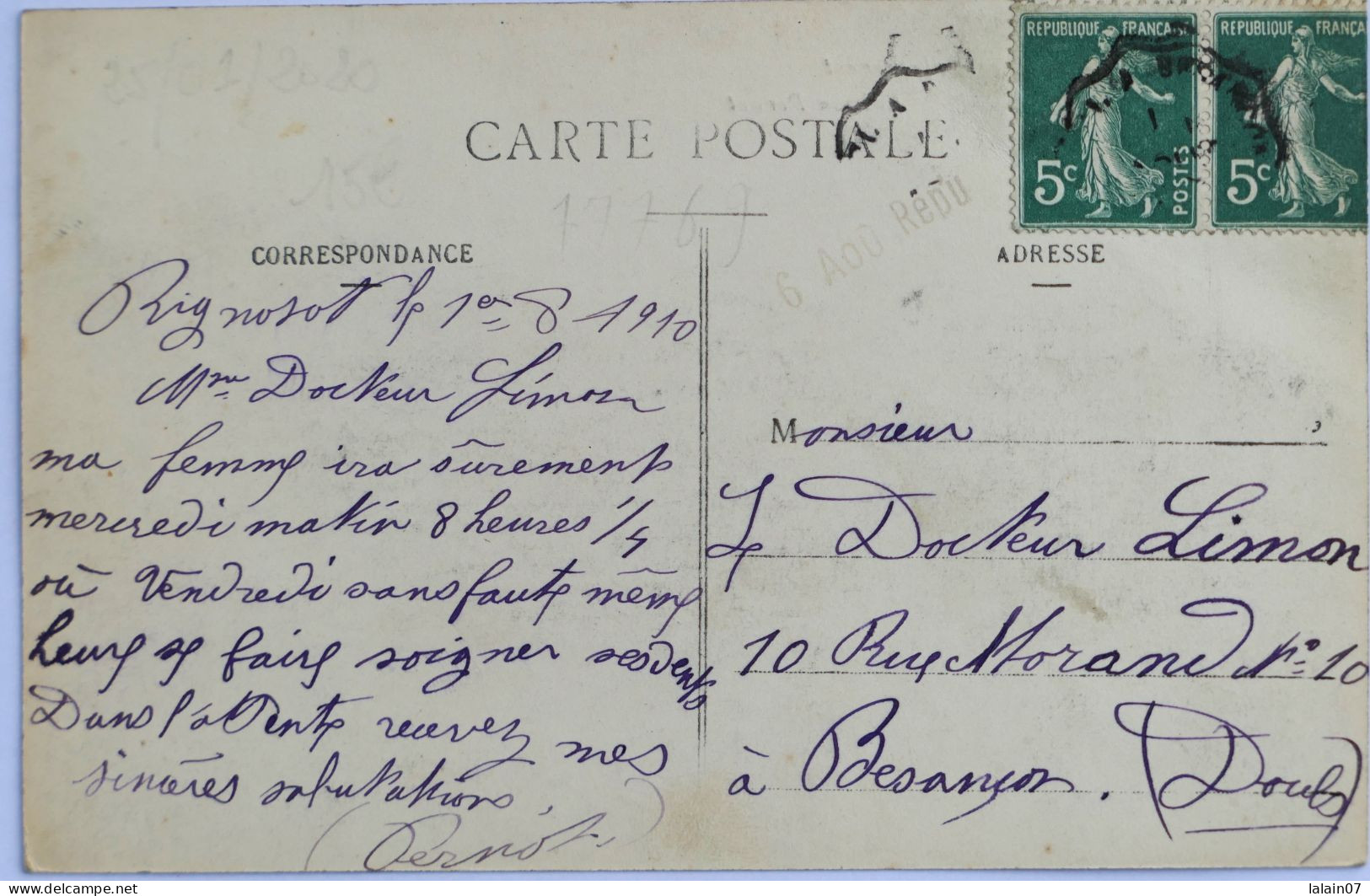 C. P. A. : 25 : RIGNOSOT : Bourrellerie PERNOT, Animé, Timbre En 1910 - Other & Unclassified