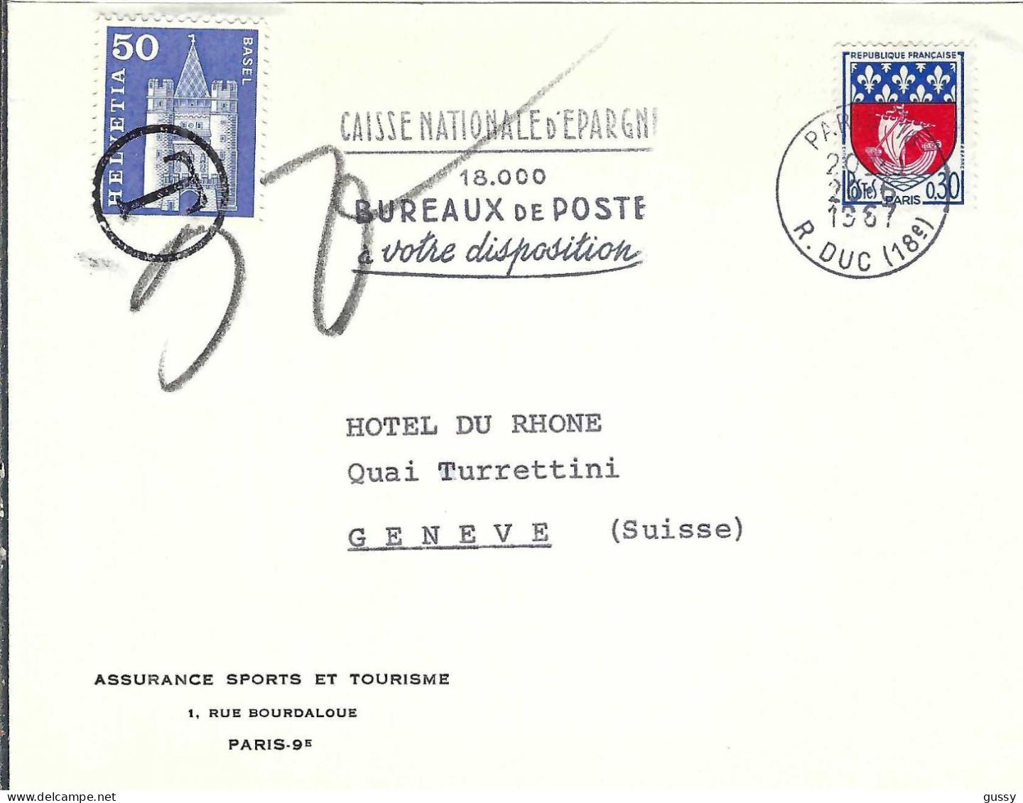 FRANCE Ca.1967: LSC De Paris à Genève (Suisse) Taxée 50c - Briefe U. Dokumente