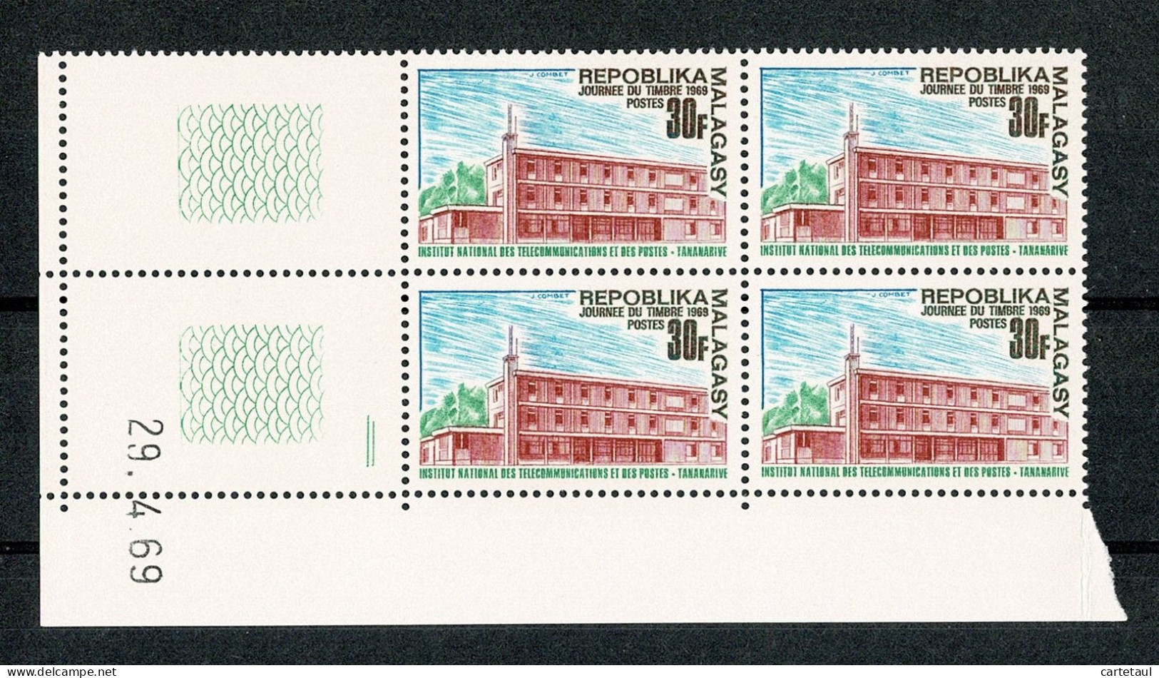 MADAGASCAR  Télécommunications  Bloc De 4 Coin Daté  29.4.69 ** Gomme Intacte - Madagaskar (1960-...)